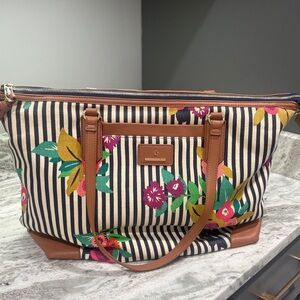 Spartina 449 Floral Stripe Tote - Navy and Tan